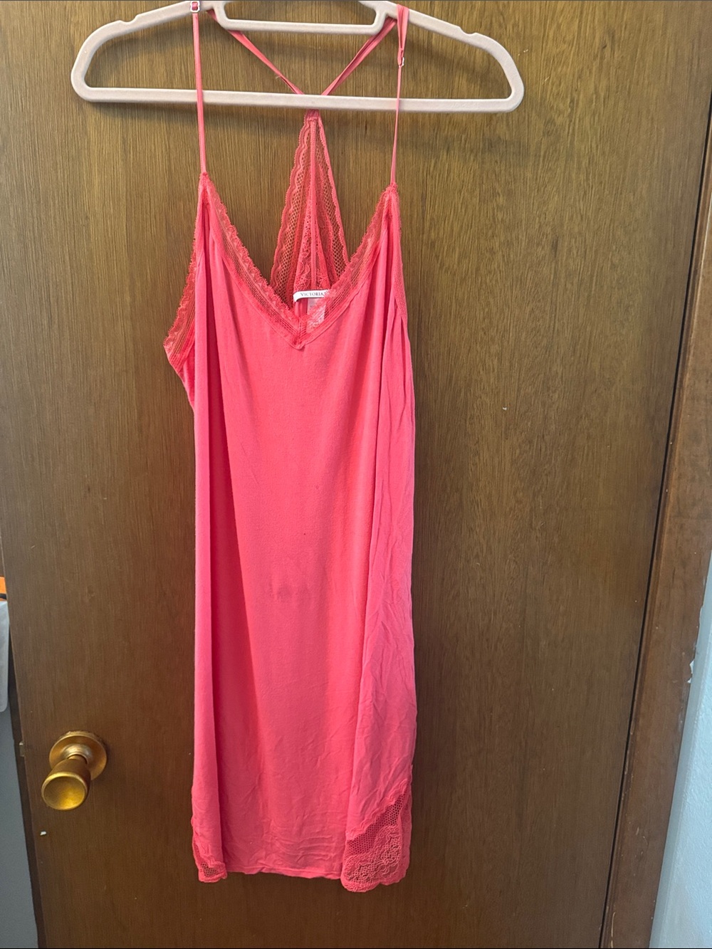 Victoria's Secret Coral Pink Lace-Trim Slip Chemise